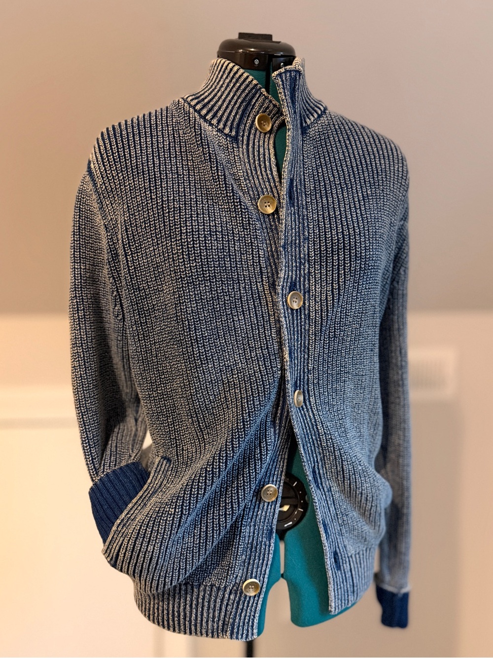 Peter Millar Blue Marled Shawl Collar Button Cardigan